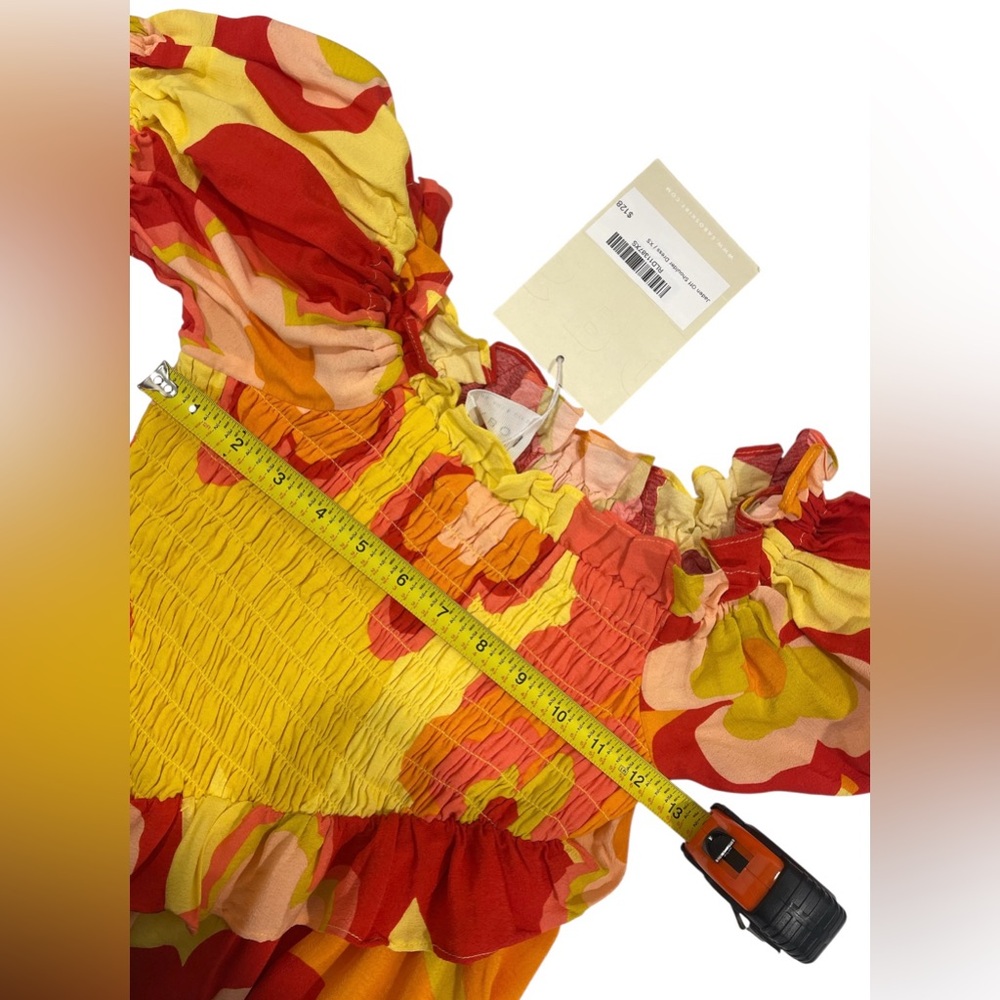 NWT SABO Jaden Off Shoulder Yellow Floral Smocked Mini Dress XS Vacation Resort - Picture 11 of 15